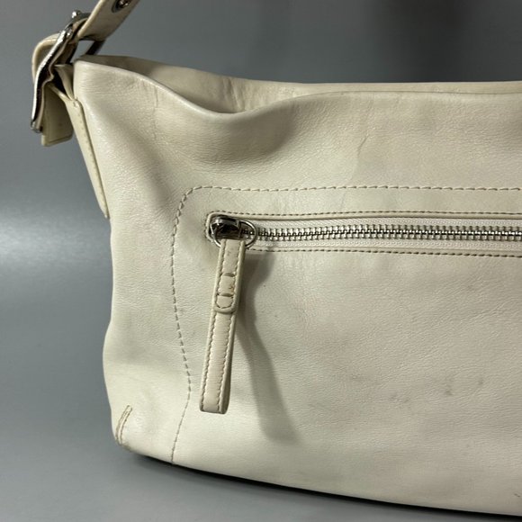 COACH # 1417 Off-White Leather Top Zip Shoulder Bag - Picture 7 of 13